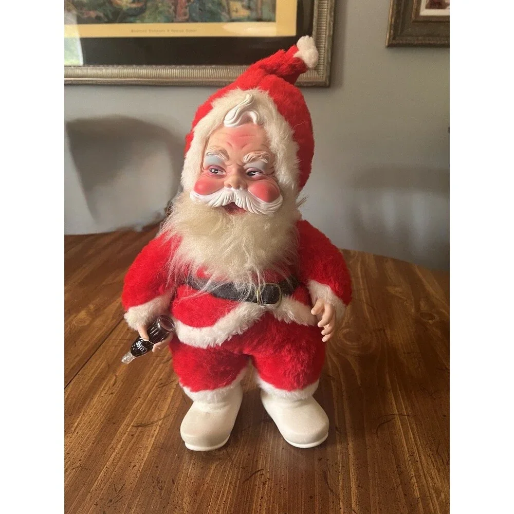 Vtg 1950s Rushton Company Coca-Cola Rubber Face Santa Claus With Coke Bottle 15”